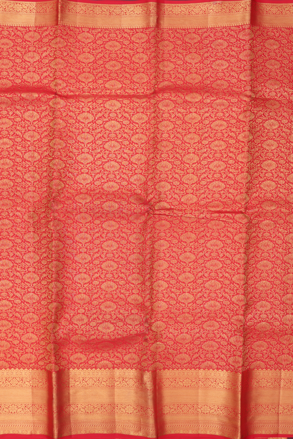 Kanchipuram Silk Saree In Scarlet Red With Brocade Design