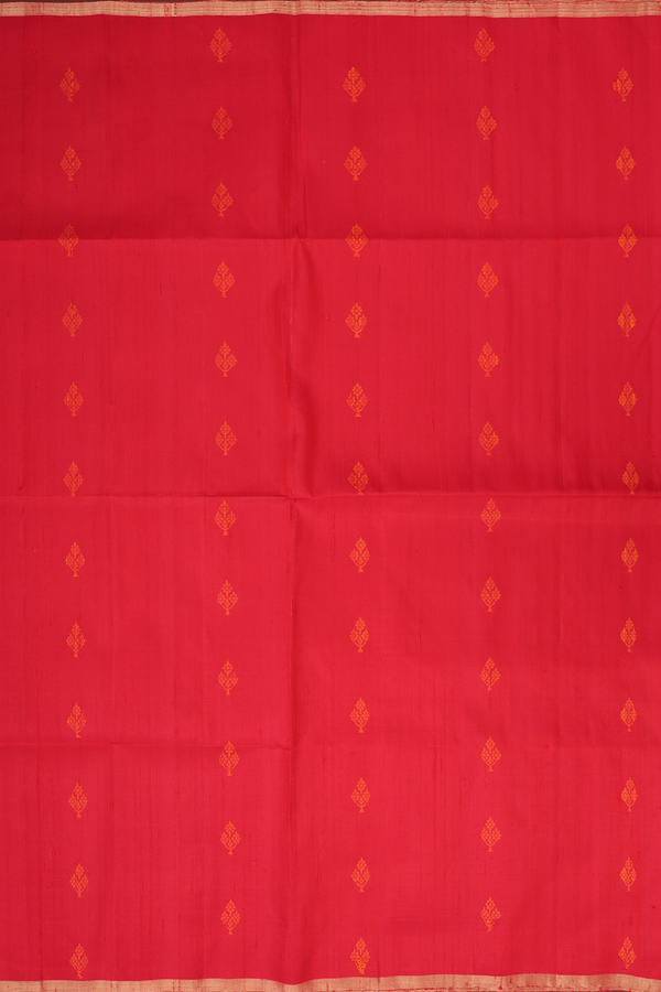 Raw Silk Saree In Chilli Red With Floral Buttas