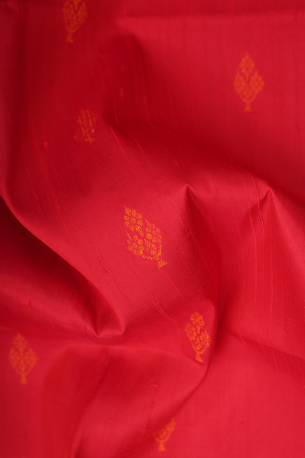 Raw Silk Saree In Chilli Red With Floral Buttas