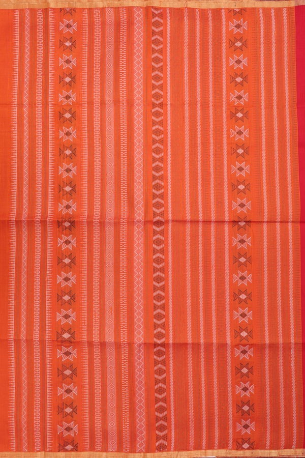 Raw Silk Saree In Chilli Red With Floral Buttas