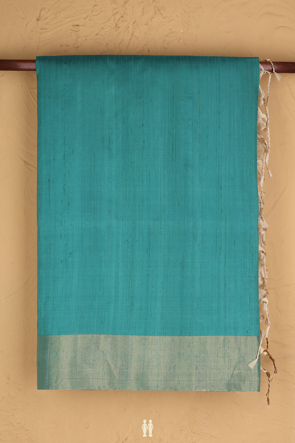 Raw Silk Saree In Turkish Blue With Bavanchi Border