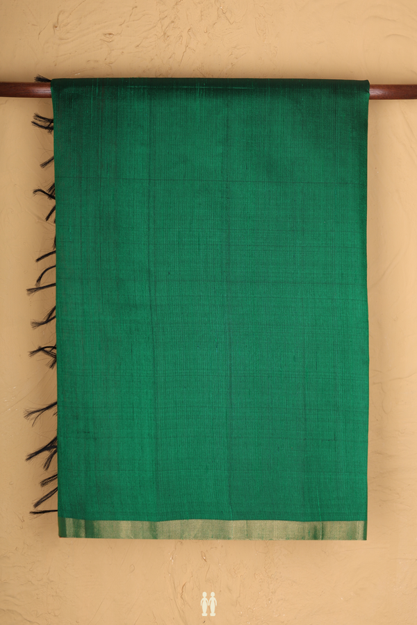 Raw Silk Saree In Plain Forest Green With Bavanchi Border