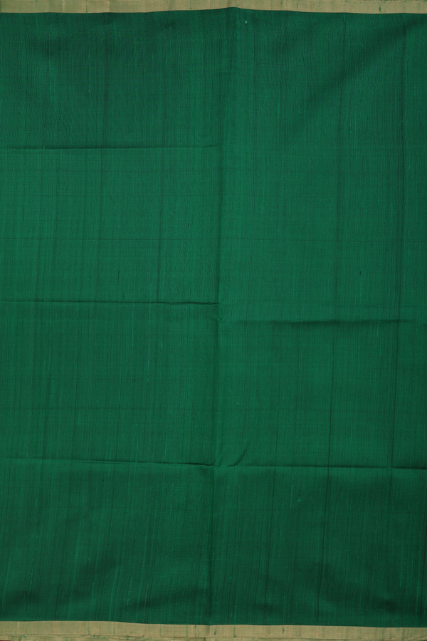 Raw Silk Saree In Plain Forest Green With Bavanchi Border