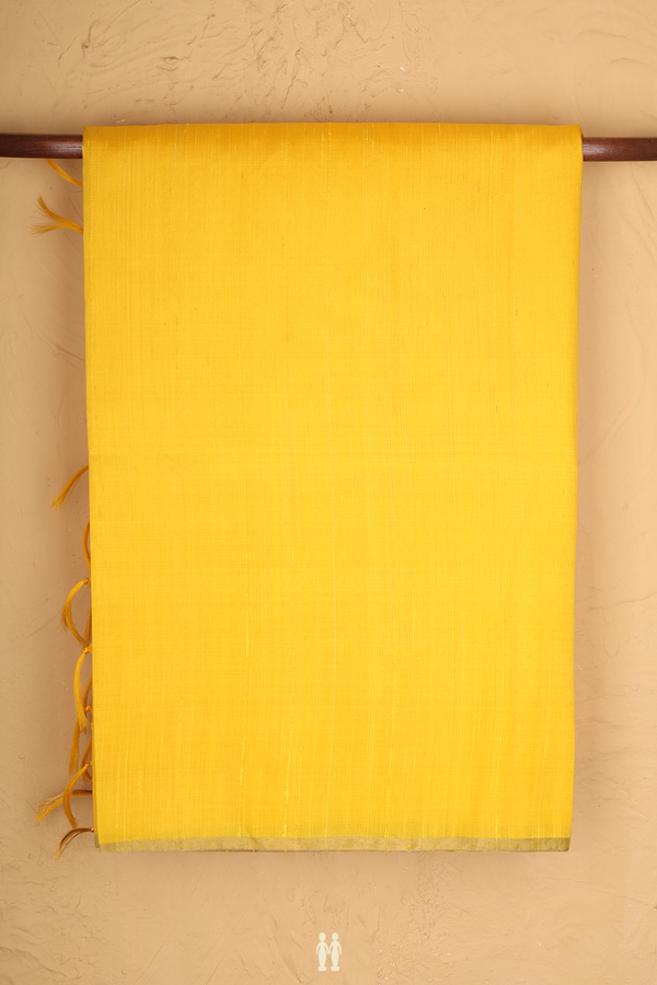 Raw Silk Saree In Plain Yellow With Bavanchi Border