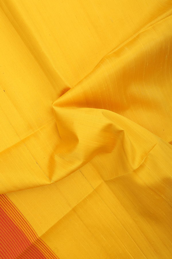 Raw Silk Saree In Plain Yellow With Bavanchi Border
