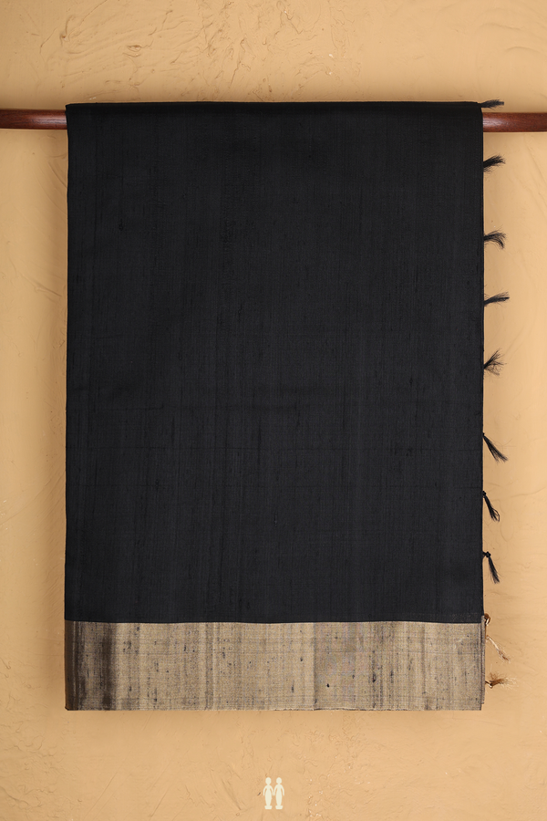 Raw Silk Saree In Plain Black With Bavanchi Border