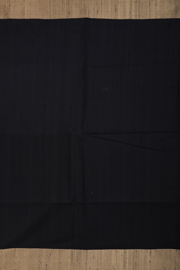Raw Silk Saree In Plain Black With Bavanchi Border