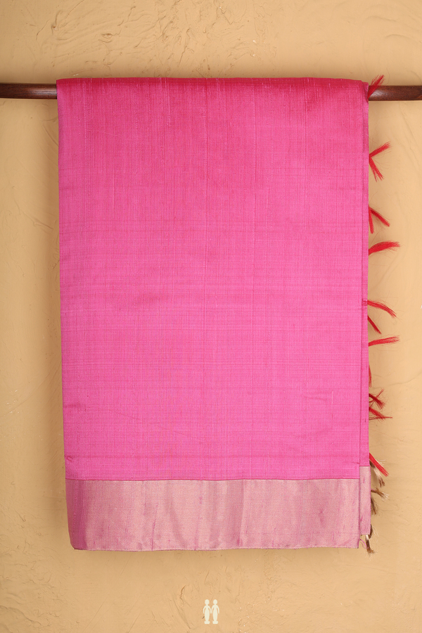 Raw Silk Saree In Plain Pink With Bavanchi Border