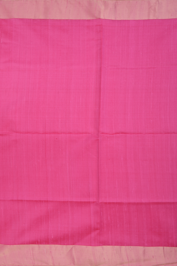 Raw Silk Saree In Plain Pink With Bavanchi Border