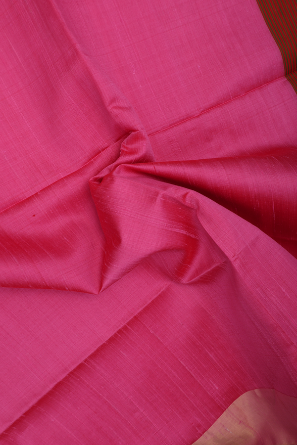 Raw Silk Saree In Plain Pink With Bavanchi Border