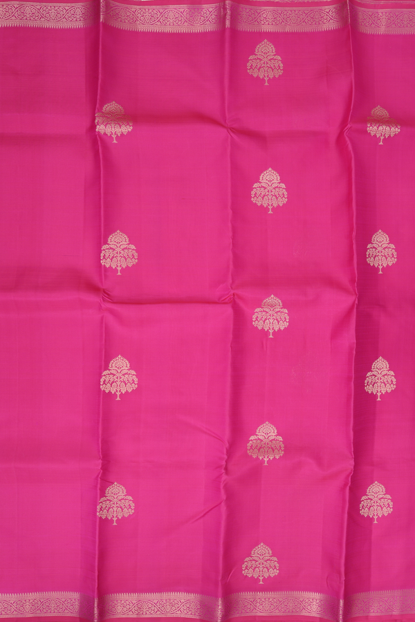 Kanchipuram Silk Saree In Rani Pink With Tree Buttas
