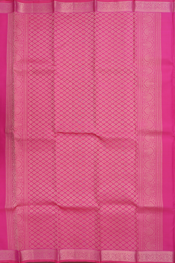 Kanchipuram Silk Saree In Rani Pink With Tree Buttas