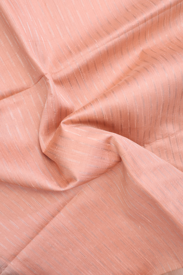 Raw Silk Saree In Blush Orange With Stripes Design