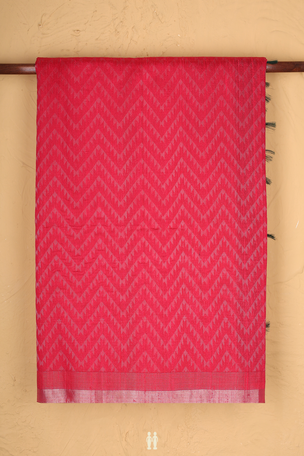 Raw Silk Saree In Hot Pink With Chevron Design