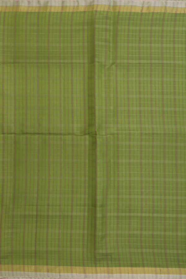 Raw Silk Saree In Fern Green With Checks Design
