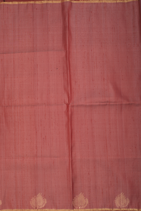 Raw Silk Saree In Brick Brown With Zari Border
