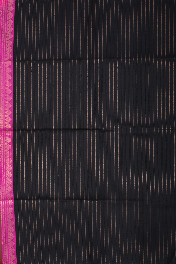 Raw Silk Saree In Black With Zari Stripes Design