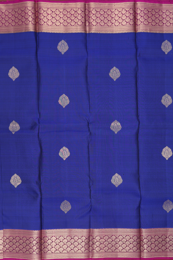 Kanchipuram Silk Saree In Navy Blue With Floral Buttas