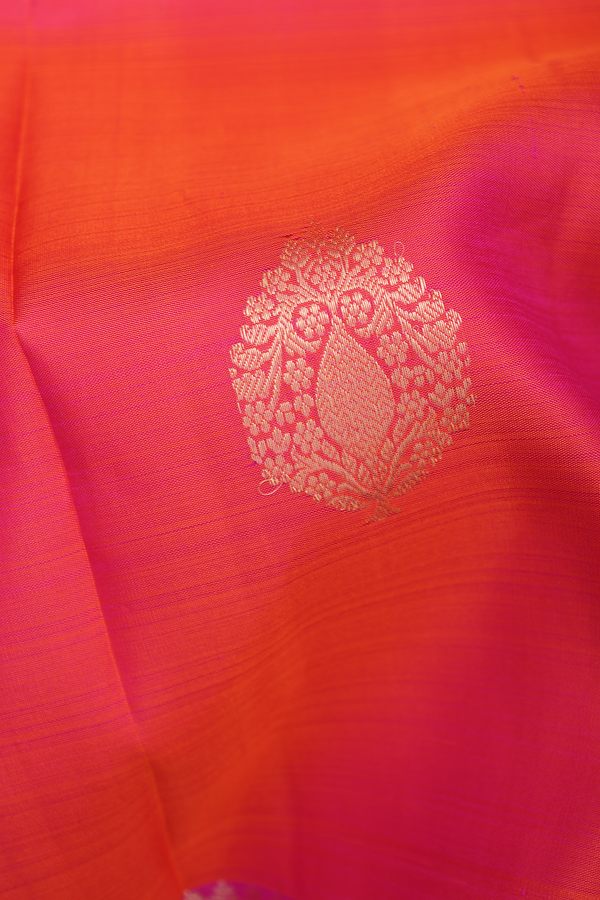 Kanchipuram Silk Saree In Coral Pink With Tree Motifs