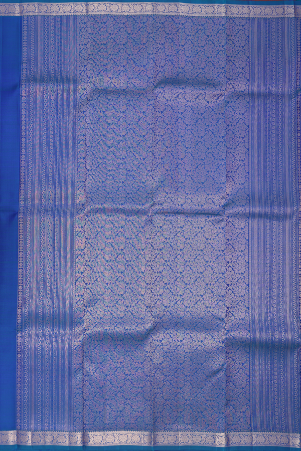 Kanchipuram Silk Saree In Cerulean Blue With Floral Motifs