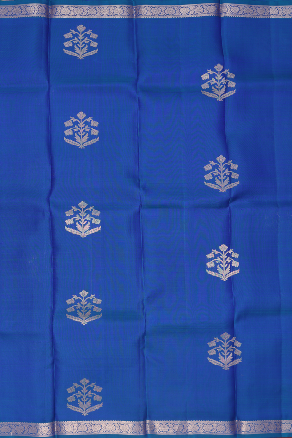 Kanchipuram Silk Saree In Cerulean Blue With Floral Motifs