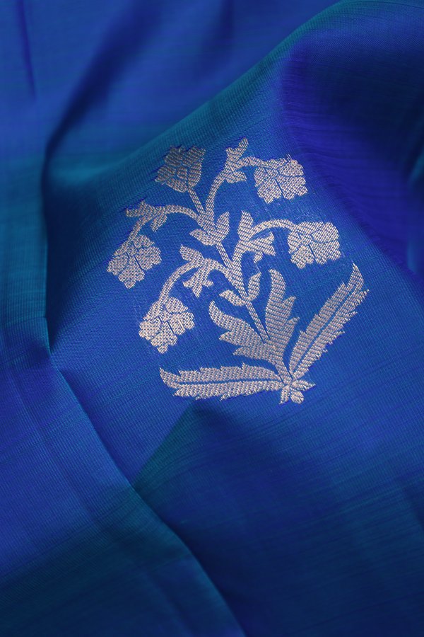 Kanchipuram Silk Saree In Cerulean Blue With Floral Motifs