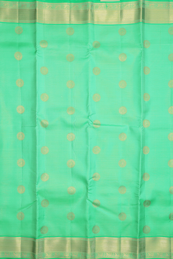 Kanchipuram Silk Saree In Green With Paisley Buttas