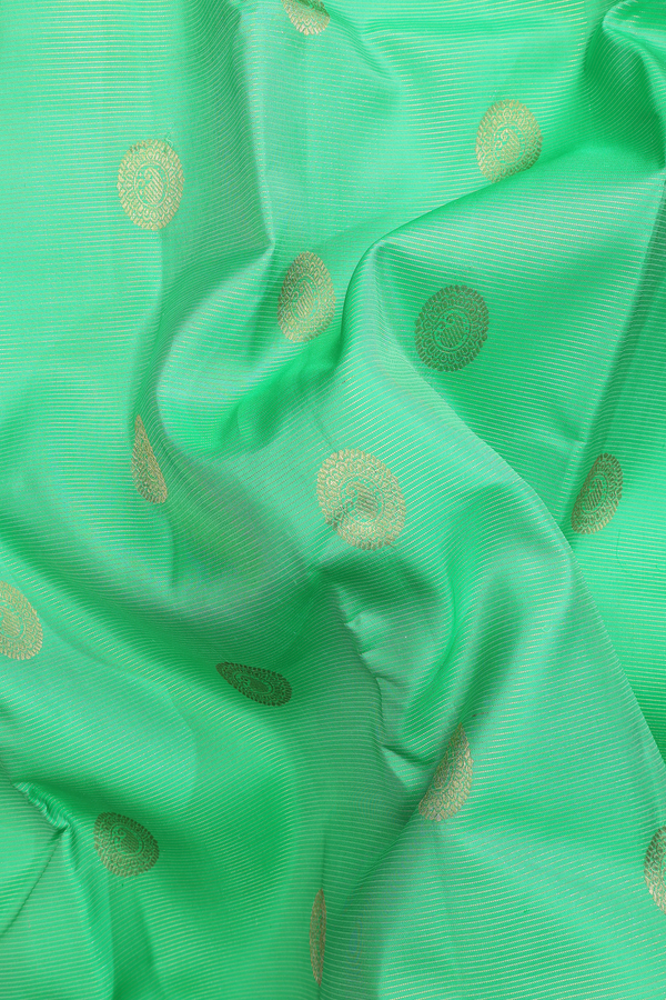 Kanchipuram Silk Saree In Green With Paisley Buttas