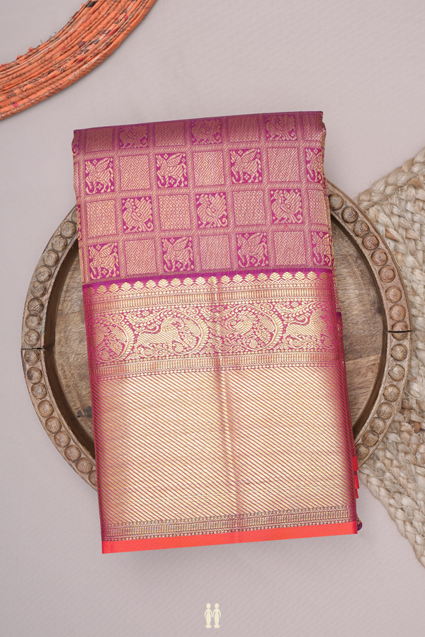 Kanchipuram Silk Saree In Purple With Brocade Design