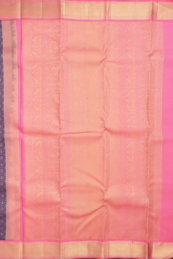 Kanchipuram Silk Saree In Blue With Paisley And Peacock Design