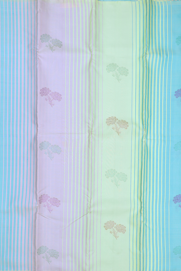 Kanchipuram Silk Saree In Multicolor With Stripes Design