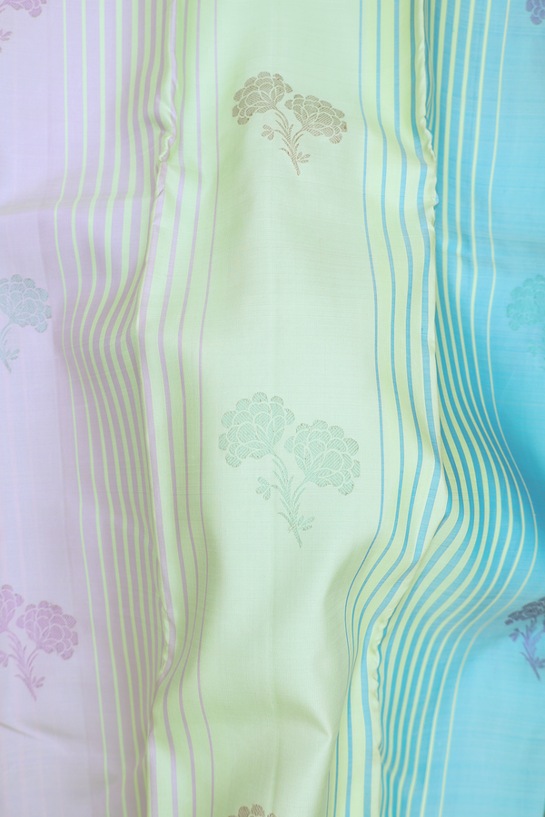 Kanchipuram Silk Saree In Multicolor With Stripes Design