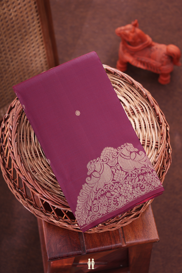 Kanchipuram Silk Saree In Plum Purple With Floral Buttas
