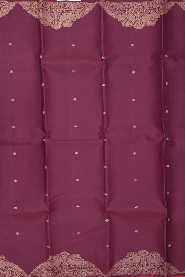 Kanchipuram Silk Saree In Plum Purple With Floral Buttas