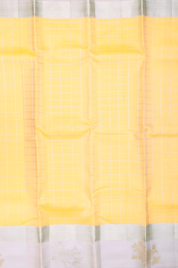 Kanchipuram Silk Saree In Cream Orange With Checks Design