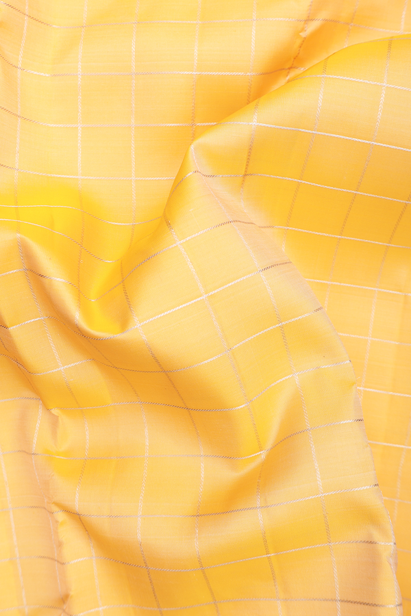 Kanchipuram Silk Saree In Cream Orange With Checks Design