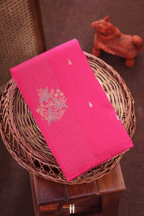 Kanchipuram Silk Saree In Rani Pink With Stripes Design