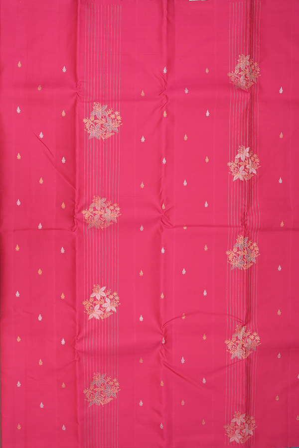 Kanchipuram Silk Saree In Rani Pink With Stripes Design