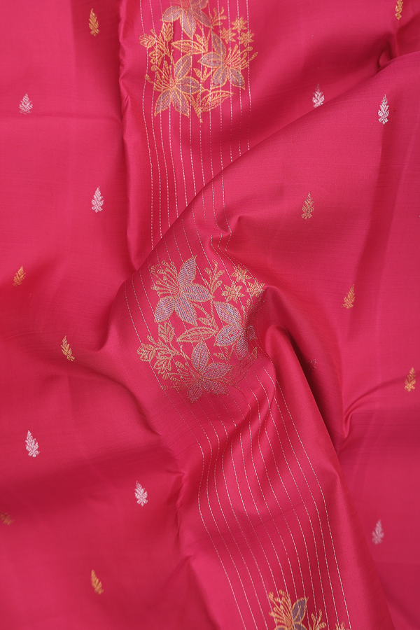 Kanchipuram Silk Saree In Rani Pink With Stripes Design