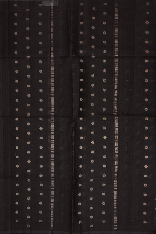 Raw Silk Saree In Dark Oak Brown With Zari Buttas