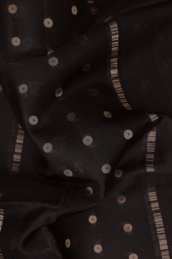 Raw Silk Saree In Dark Oak Brown With Zari Buttas