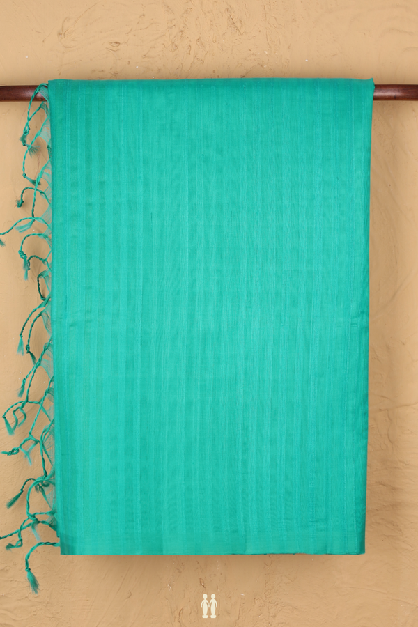 Raw Silk Saree In Plain Sea Green With Threadwork Pallu
