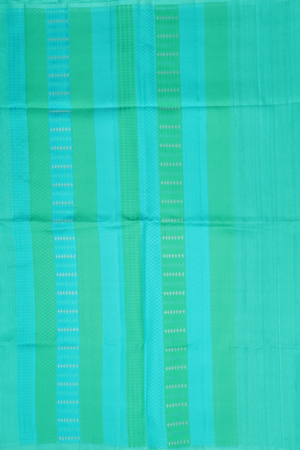 Raw Silk Saree In Plain Sea Green With Threadwork Pallu