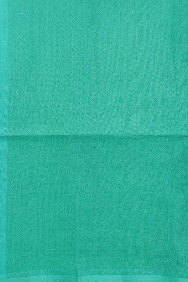 Raw Silk Saree In Plain Sea Green With Threadwork Pallu