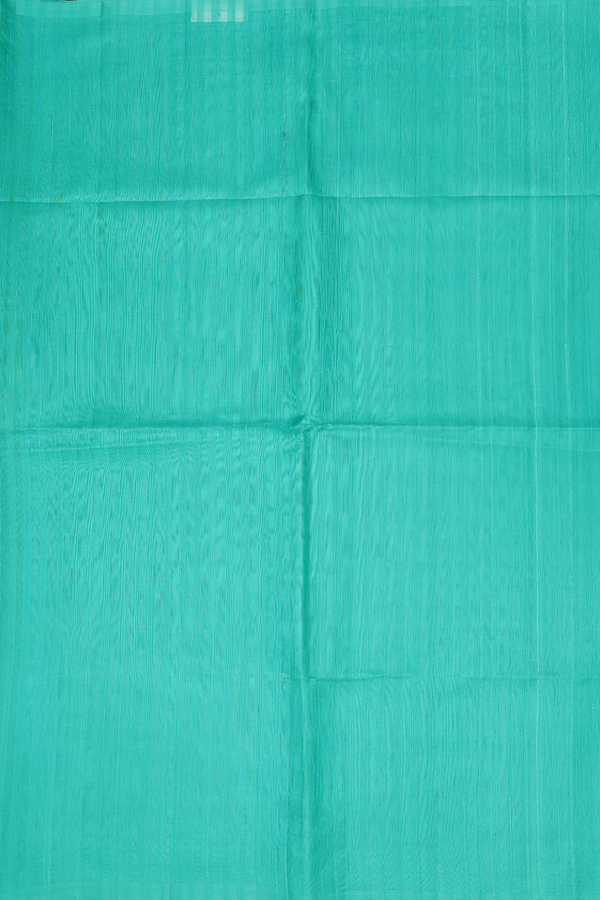 Raw Silk Saree In Plain Sea Green With Threadwork Pallu