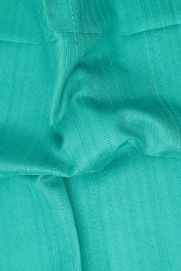 Raw Silk Saree In Plain Sea Green With Threadwork Pallu