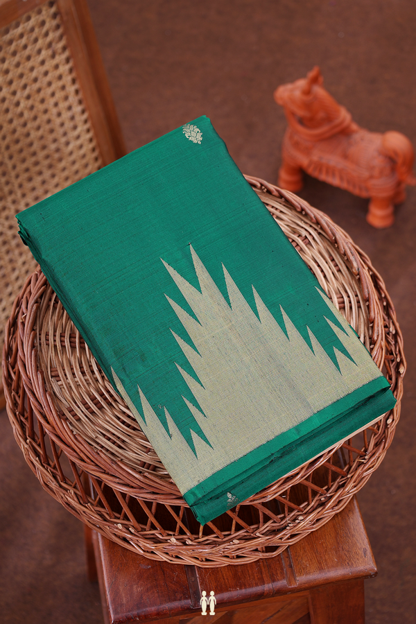 Kanchipuram Silk Saree In Peacock Green With Zari Buttas