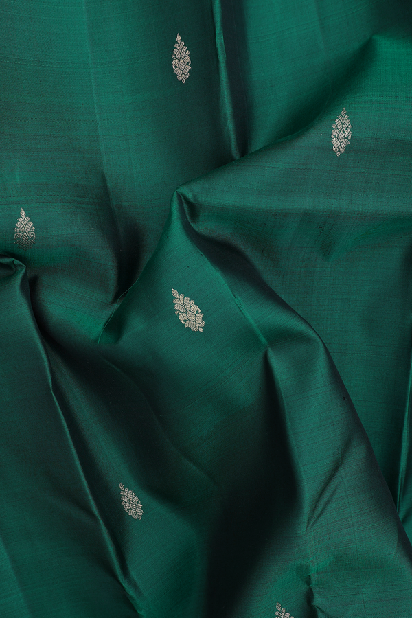 Kanchipuram Silk Saree In Peacock Green With Zari Buttas
