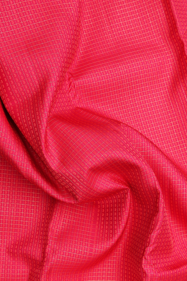 Kanchipuram Silk Saree In Hibiscus Red With Checks Design