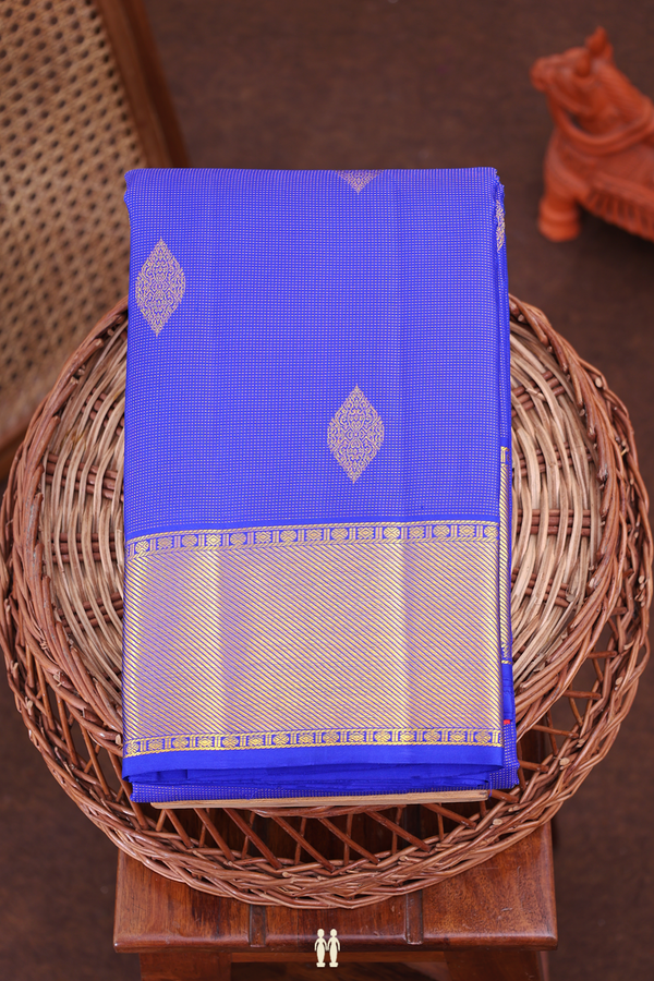 Kanchipuram Silk Saree Royal Blue With Stripes Along Buttas